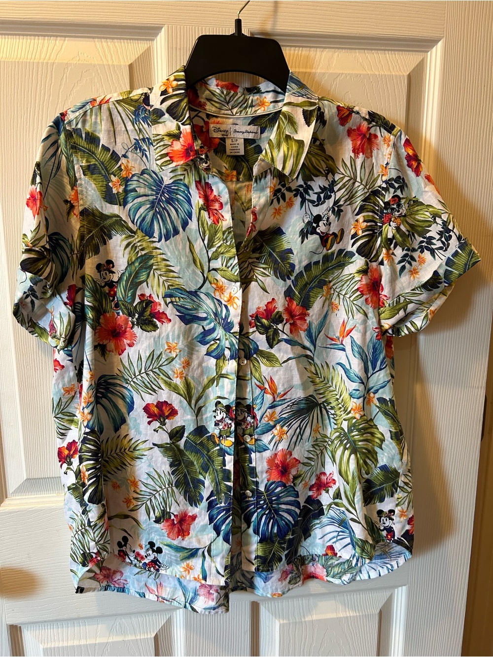 Disney Small Tommy Bahama Short Sleeve Tropical Floral Button-Up Shirt Mickey